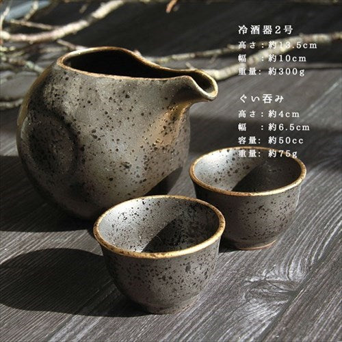美濃焼/toki/minoyaki/japan/酒器/セット/酒器セット/お猪口/徳利/おちょこ/ペア/とっくり/黒結晶丸口金彩/陶器/手作り/2号/食器/結婚祝い/還暦祝い/祝い/還暦/プレゼント/ギフト/ギフトセット/食器セット/お土産/
