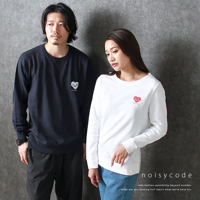 noisycode ワンポイント スウェット トレーナー ハート オリジナル レディース メンズ ブランド デザイントレーナー ペア 綿100% 長袖 おしゃれ プリント ロゴ