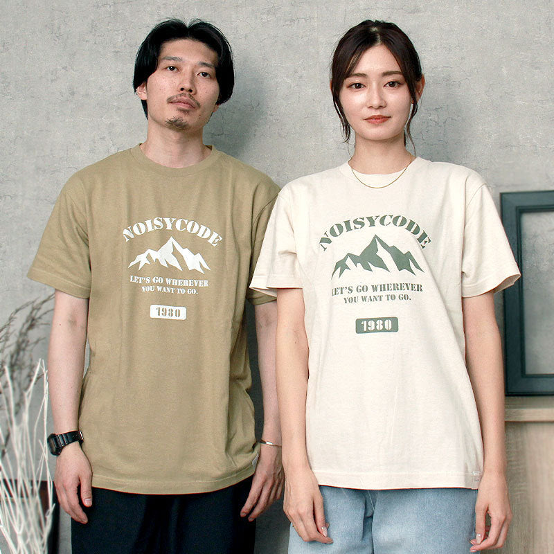 noisycode tシャツ オリジナル カレッジTシャツ カレッジロゴ 山 レディース メンズ ブランド デザインtシャツ ペア 綿100% 半袖 おしゃれ プルオーバー