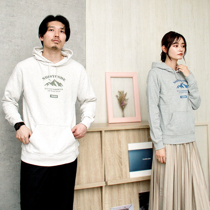 noisycode パーカー キッズ 女の子 男の子 かわいい 綿100% スウェット パーカ スエット 長袖 カレッジトレーナー 山 カレッジ カレッジロゴ 家族 お揃い