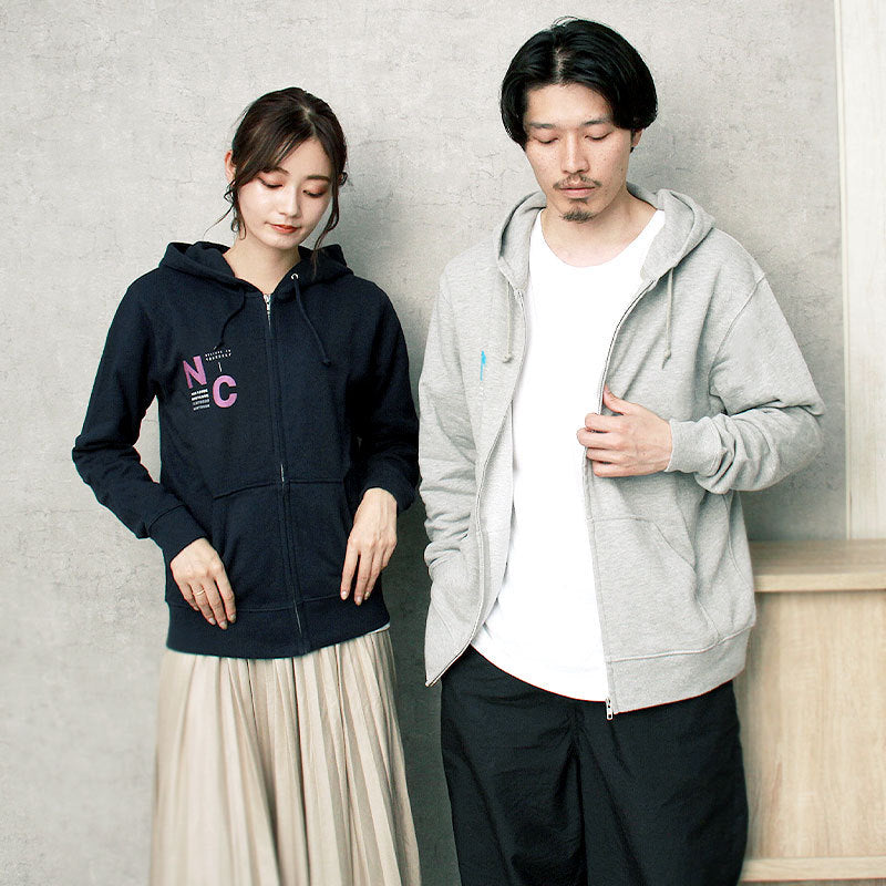 noisycode ジップアップパーカー ジップ パーカー キッズ 女の子 男の子 かわいい 綿100% スウェット パーカ スエット 長袖 ブラウンロゴ n.c. カレッジロゴ