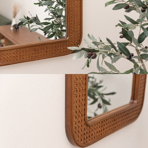 ミラー鏡ラタンミニキャビネット小さめ小さい韓国インテリアかわいいおしゃれブラウン