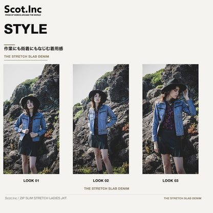Scot.Inc レディースストレッチブルゾン レディース 春夏 ストレッチ デニム ブルゾン ジャケット 作業服 作業着 ワークウェア アメカジ カジュアル CUC