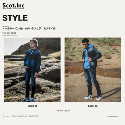 Scot.Inc コーデュラデニムカーゴパンツ メンズ オールシーズン スリ加工あり ストレッチ デニムカーゴパンツ 作業服 作業着 ワークパンツ ワークウェア 耐摩耗 CORDURA アメカジ CUC