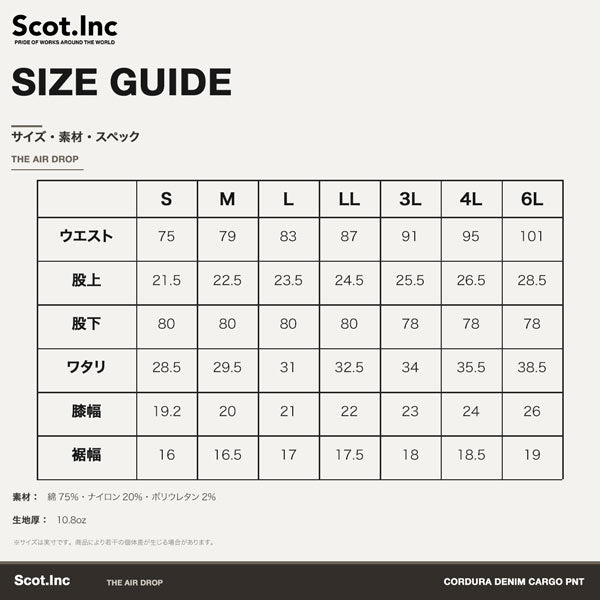 Scot.Inc コーデュラデニムカーゴパンツ メンズ オールシーズン スリ加工あり ストレッチ デニムカーゴパンツ 作業服 作業着 ワークパンツ ワークウェア 耐摩耗 CORDURA アメカジ CUC