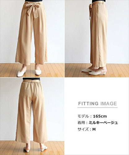 ワイドパンツ/ガウチョ/ガウチョパンツ/きれいめ/スカーチョ/スカンツ/りぼん/リボン/ベルト付き/リラックスパンツ/S/M/Lサイズ/春夏/ロング/ゆったり/Ladies/ネイビー/ブラック/カーキ/ベージュ/マスタード/
