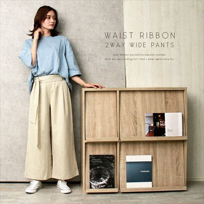 ワイドパンツ/ガウチョ/ガウチョパンツ/きれいめ/スカーチョ/スカンツ/りぼん/リボン/ベルト付き/リラックスパンツ/S/M/Lサイズ/春夏/ロング/ゆったり/Ladies/ネイビー/ブラック/カーキ/ベージュ/マスタード/