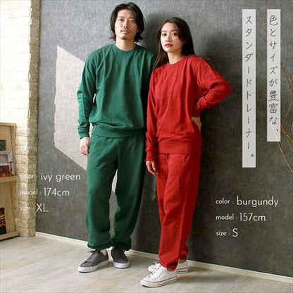 トレーナースウェットメンズレディース上下長袖無地厚手裏毛パイルシンプル大きいサイズリブロングスリーブペアイベントユニフォームXSSMLXL秋冬作業着