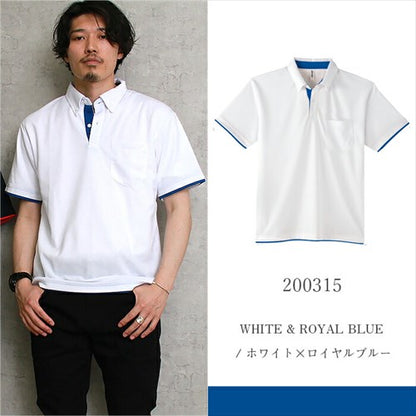 ドライレイヤードボタンダウンポロシャツレディース半袖メンズ春夏無地シンプルベーシックトップスペアルックユニセックス大きいサイズsサイズ小さいサイズ服プチプラ８色お出かけ