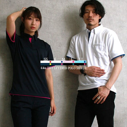 ドライレイヤードボタンダウンポロシャツレディース半袖メンズ春夏無地シンプルベーシックトップスペアルックユニセックス大きいサイズsサイズ小さいサイズ服プチプラ８色お出かけ