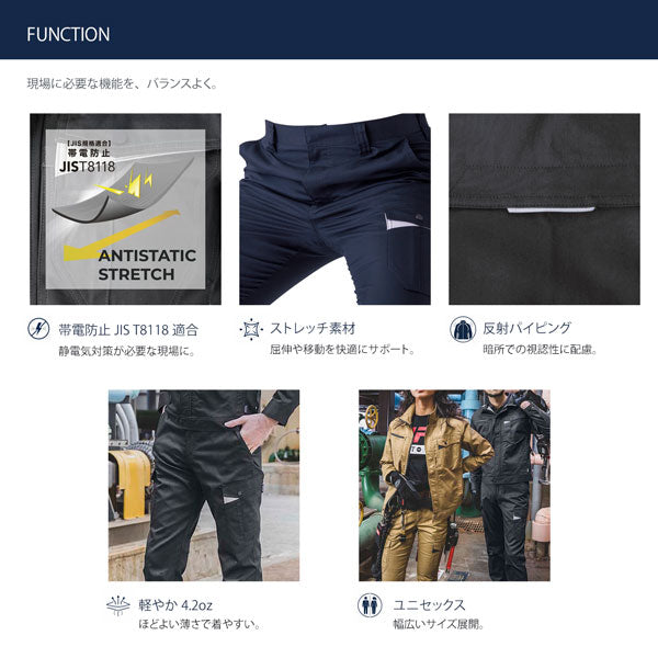 C’s CLUB T/Cストレッチ カーゴパンツ 春夏 作業服 作業着 ワークパンツ ストレッチ 帯電防止 反射パイピング 通気性 ユニセックス CUC