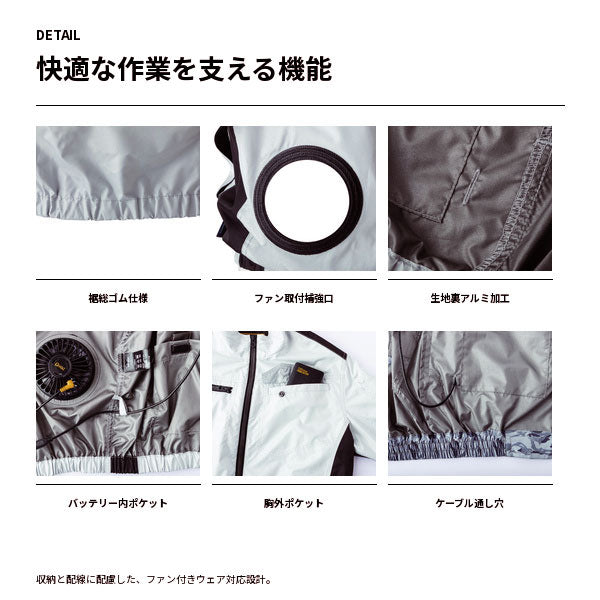 HOP-SCOT ホップスコット ファン付き作業服 長袖ジャケット 服単品 裏アルミコーティング 遮熱 UV対策 撥水 軽量 EFウェア メンズ レディース 春夏