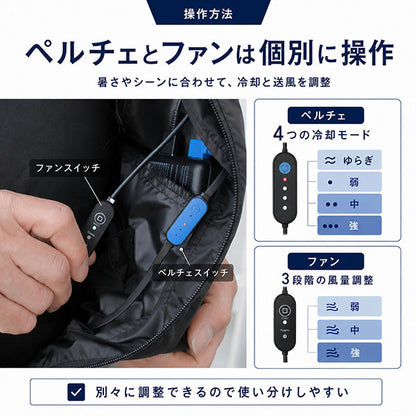ペルチェファンベスト 冷却ベスト 空調ウェア メンズ 夏 作業服 ペルチェ素子 ファン付き バッテリー付き 熱中症対策 軽量 薄型 黒 M/L/XL/XXL outdoor 商品画像5