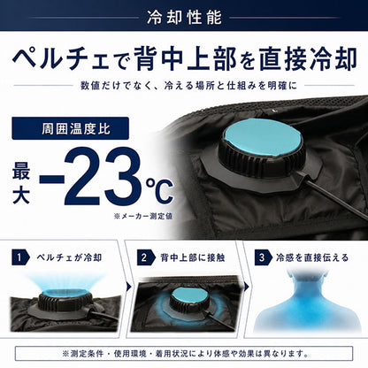 ペルチェファンベスト 冷却ベスト 空調ウェア メンズ 夏 作業服 ペルチェ素子 ファン付き バッテリー付き 熱中症対策 軽量 薄型 黒 M/L/XL/XXL outdoor 商品画像6