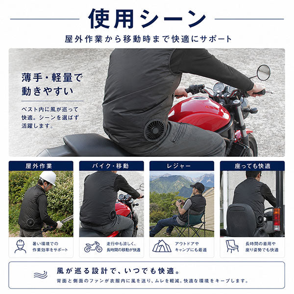 ペルチェファンベスト 冷却ベスト 空調ウェア メンズ 夏 作業服 ペルチェ素子 ファン付き バッテリー付き 熱中症対策 軽量 薄型 黒 M/L/XL/XXL outdoor 商品画像7