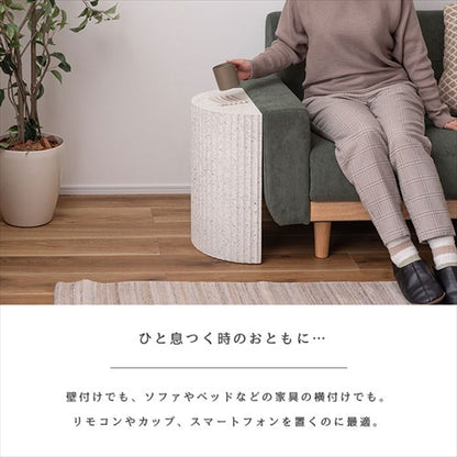 サイドテーブルテーブルミニテーブルナイトテーブルディスプレイオブジェテラゾー柄石目調石模様大理石柄モノトーンマーブル半円型丸円省スペースコンパクトベッドサイドソファサイド壁付け繊維板おしゃれシンプルシックモダン