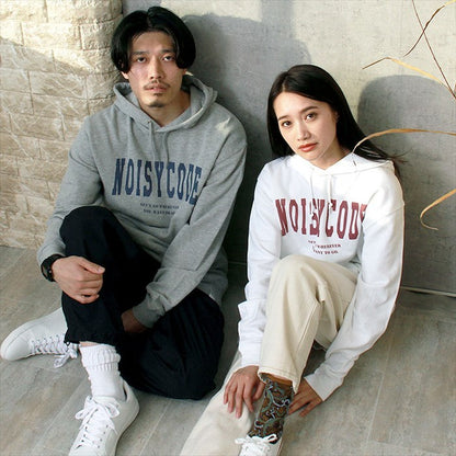 noisycode パーカー レディース 綿100% 綿 コットン100 メンズ 長袖 カレッジロゴ オリジナル フーディー フード プルオーバー デザイン ロゴ プリント 英字