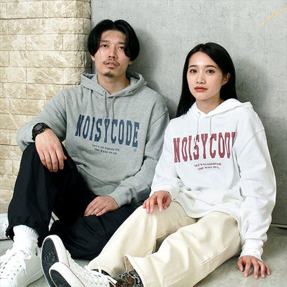 noisycode パーカー レディース 綿100% 綿 コットン100 メンズ 長袖 カレッジロゴ オリジナル フーディー フード プルオーバー デザイン ロゴ プリント 英字