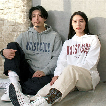 noisycode パーカー レディース 綿100% 綿 コットン100 メンズ 長袖 カレッジロゴ オリジナル フーディー フード プルオーバー デザイン ロゴ プリント 英字