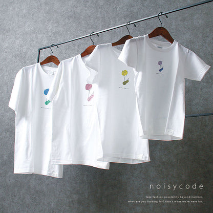 noisycode tシャツ オリジナル チューリップ 花 絵 レディース メンズ ブランド デザインtシャツ ペア 綿100% 半袖 おしゃれ プルオーバー プリント ロゴ 文字