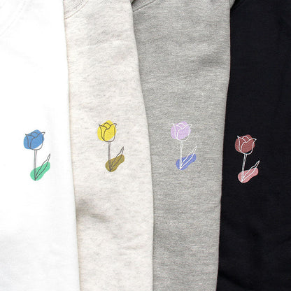 noisycode スウェット レディース 綿100% スエット メンズ 長袖 チューリップ 花 絵 プルオーバー トレーナー デザイン ロゴ ライトトレーナー プリント 英字