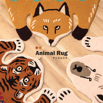 タイガーフォックスポーラトラ虎キツネ狐クマ熊かわいいおしゃれアニマル動物ラグアニマル柄もこもこ個性的癒しセパレートひょっこり
