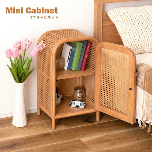 キャビネット チェスト 韓国インテリア ナチュラル ラタン ミニキャビネット 小さめ 小さい かわいい 扉付き 2段 本棚 ベッドサイド 寝