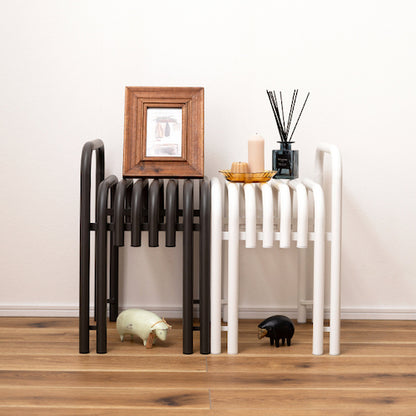 スチールサイドテーブルナイトテーブル花台フラワースタンドディスプレイシンプルモダン玄関リビングダークグレーホワイトスツールチェアチェアー椅子イスおしゃれ腰掛け