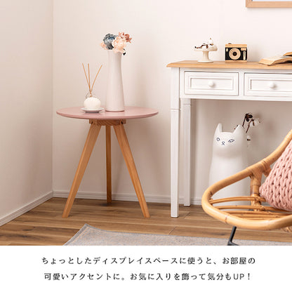 テーブルディスプレイ台木製天然木パインくすみカラー三本脚おしゃれコンパクトシンプル北欧韓国かわいいナチュラル一人暮らしベージュグリーンピンクグレーテーブルサイドテーブルナイトテーブル